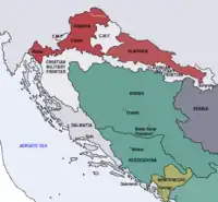 Image 17Croatian borders similar to those established with the Peace of Karlowitz in 1699. Although the peace treaty meant relief from Ottoman pressure, Croatia lost the compactness of its territory. (from History of Croatia)