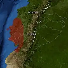 Map showing the extent of the Valdivia culture