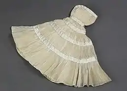 Maquette for a pleated linen cream evening gown named 'First Love' by Sybil Connolly