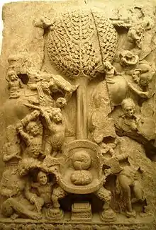 Mara's assault on the Buddha, 2nd century CE, Amaravati