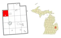 Location within Lapeer County and administered portions of the villages of Columbiaville (1) and Otter Lake (2)