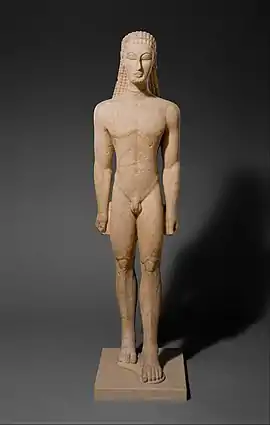 New York Kouros (Archaic); c. 600 BC; marble and pigment; height: 1.95 m; Metropolitan Museum of Art