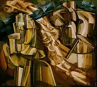 Marcel Duchamp, 1912, Le Roi et la Reine entourés de Nus vites (The King and Queen Surrounded by Swift Nudes), oil on canvas, 114.6 x 128.9 cm, Philadelphia Museum of Art