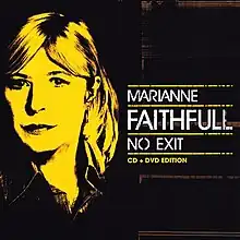 An orange-tinted photo of Faithfull on a black background