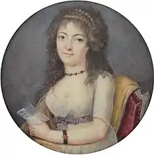 Lady with letter, between 1794-1799, miniature, watercolor on ivoire, diamèter 6.6 cm