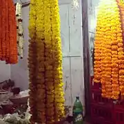 Marigold varieties prepared as offerings to a god during the Hindu festival of Maha Shivaratri