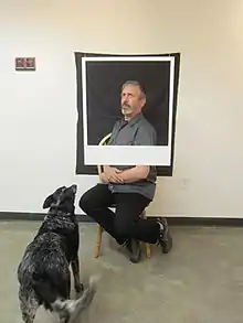 Mark Sink's self-portrait with his dog Utah, in Denver, Colorado, U.S.