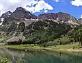 Maroon Bells (left) and Sleeping Sexton (right) viewed from Crater Lake