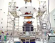 The Mars Polar Lander entry capsule, just prior to being mounted to the Star 48 upper stage