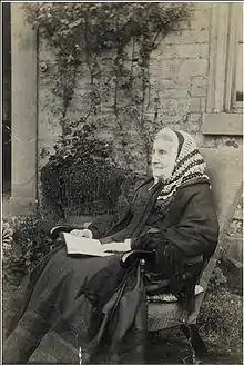 image of an elderly woman seated in a rocking chair identified as Mary Anne Rawson an abolitionist