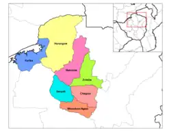 Karoi District (yellow) in Mashonaland West Province