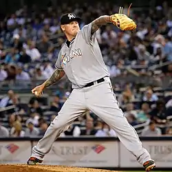 Mat Latos in the road uniform