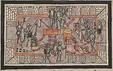 Colour painting showing the Massacre in the Great Temple