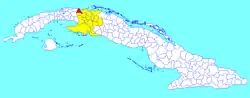 Matanzas municipality (red) within  Matanzas Province (yellow) and Cuba