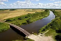 View of Kloostri meadow and bridge over Kasari river.