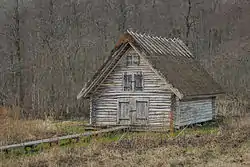 Old hay barn at the end of Suitsu hiking trail at the Matsalu National Park in Pärnu County, Estonia.