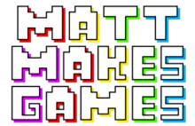 Text in a pixel-like font, letters of different color and shadow text, reading "Matt Makes Games"