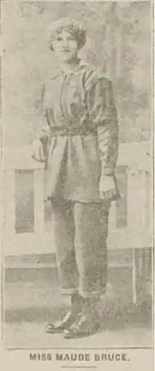 Maud Bruce pictured dressed in her munitions worker uniform, circa 1916-1917