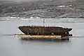 Maud being towed through the Bellot Strait towards Greenland in early September 2017.