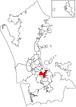 Location of Maungakiekie-Tāmaki