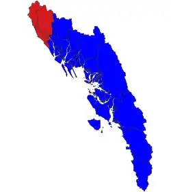 Location of Maungdaw District (red) in Rakhine State (blue)