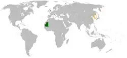 Map indicating locations of Mauritania and North Korea