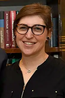 A head shot of Mayim Bialik