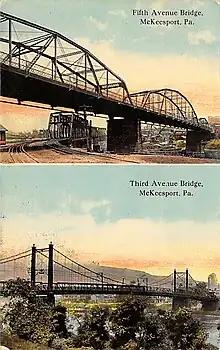 Postcard images of the previous bridges in this location.