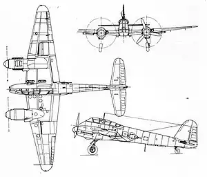 Me 210 3-view drawing