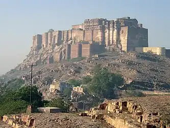 Mehrangarh Fort and the Igneous rock exposures below the foothills