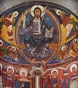 Christ surrounded by the Evangelists, c. 1123, Romanesque fresco.