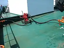 Double acting membrane pump on oil tanker deck