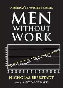 Cover shows a graph showing some sort of employment rate on the left axis and date on the bottom axis. Also mentions author as author of "A nation of takers".