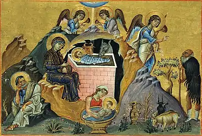 The Nativity.(Menologion of Basil II, 10th century)