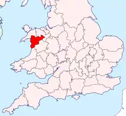 Merionethshire shown within England and Wales