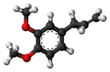 Ball-and-stick model of the methyl eugenol molecule