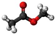 Ball-and-stick model of the methyl acetate molecule