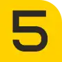 A yellow-colored partial squircle. It has written inside the number five in white.