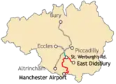 Map of the South Manchester line extensions 2006-2013