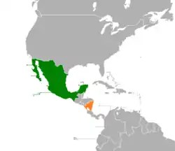 Map indicating locations of Mexico and Nicaragua