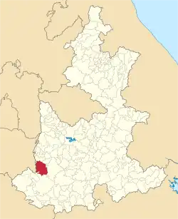 Location of the municipality in Puebla