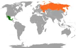 Map indicating locations of Mexico and Russia