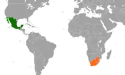 Map indicating locations of Mexico and South Africa