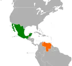 Map indicating locations of Mexico and Venezuela