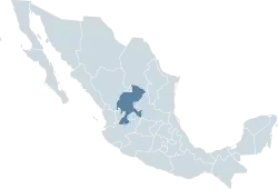 Zacatecas' location within Mexico