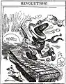 Mexico's fruitless pursuit of progress, where "lots of energy [is] expended but [there is]…no discernible forward progress." It suggests that until Mexico willingly forgoes violence (the pistol) and anarchy (the torch), they will remain stagnant. (San Francisco Examiner 1913)