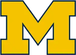 A maize block M with blue-colored borders.