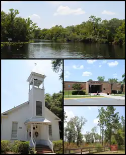 Top, left to right: Black Creek, Middleburg United Methodist Church, Middleburg High School, Jennings State Forest