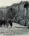 Austro-Hungarian infantry march past Emperor Franz Joseph I on the centenary of the Battle of Leipzig, 1813