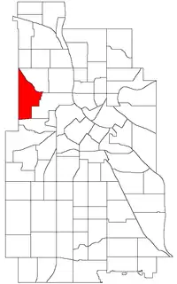 Location of Willard-Hay within the U.S. city of Minneapolis